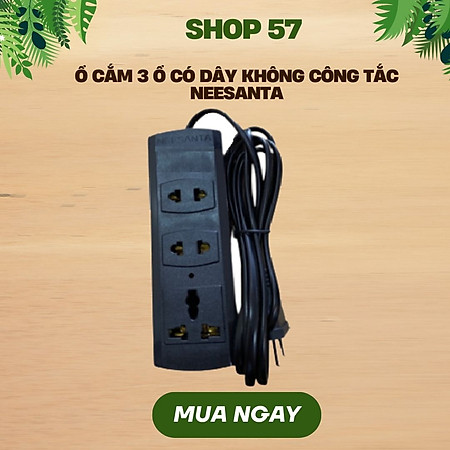 Ổ điện NEESANTA 3 ổ cắm có dây không công tắc màu đen hàng chính hãng
