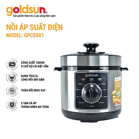 Nồi Áp Suất Điện Đa Năng Goldsun GPC5501 Dung Tích 6L 9 Chế Độ Nấu - Hàng chính hãng Goldsun