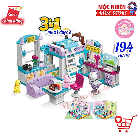Đồ chơi lắp ráp, xếp hình Qman 4801 - Phòng của bé gái (194 mảnh ghép) - Dành cho bé từ 6 tuổi
