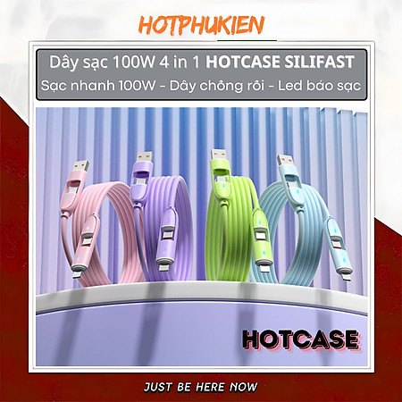 Dây cáp sạc nhanh 100W đa năng 4 in 1 USB-A / Type C ra Type C/ L cho iPhone iPad hiệu HOTCASE SiliFast trang bị Chip E-Market chống cháy nổ, truyền dữ liệu 480mbps - Hàng nhập khẩu
