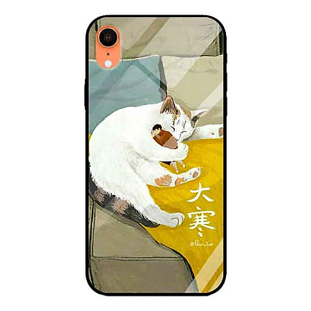 Ốp lưng kính cường lực cho iPhone Xr Nền Mèo Ôm Chàng - Hàng Chính Hãng