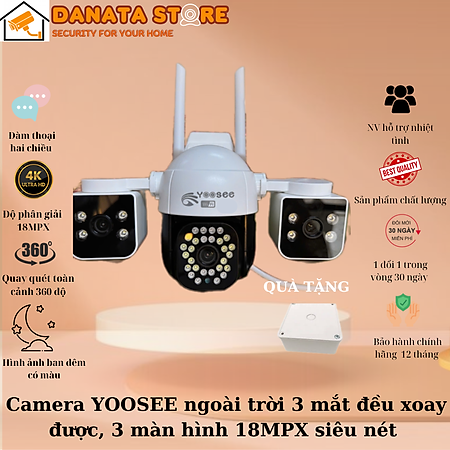 Camera yoosee 3 mắt 3 khung độ phân giải 18.0MPx có zoom dc 12x âm thanh hình ảnh rõ nét góc quay rộng - Hàng chính hãng