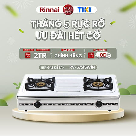 Bếp gas dương Rinnai RV-375(SW)N mặt bếp inox và kiềng bếp men - Hàng chính hãng.
