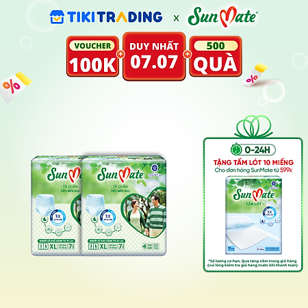 Combo 2 Tã quần SunMate siêu mềm mại G1 mới size XL-07 miếng