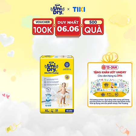 Tã dán em bé Siêu khô thoáng gói Jumbo Unidry G6X size XL-38 miếng