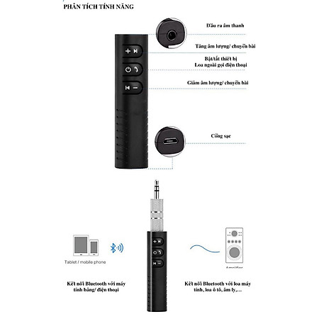 Bộ Chuyển Đổi Không Dây Bluetooth VSP-B09 Thiết Bị Chuyển Đổi Âm Thanh Có Dây Thành Không Dây Bluetooth Music V4.1 (Đen) - KHÔNG BAO GỒM TAI NGHE - Hàng Nhập Khẩu