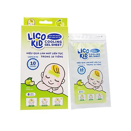DÁN HẠ SỐT NHANH, GIẢM ĐAU, CHÙM MÁT LẠNH LICO KID TÁO -  Hộp 6 Miếng