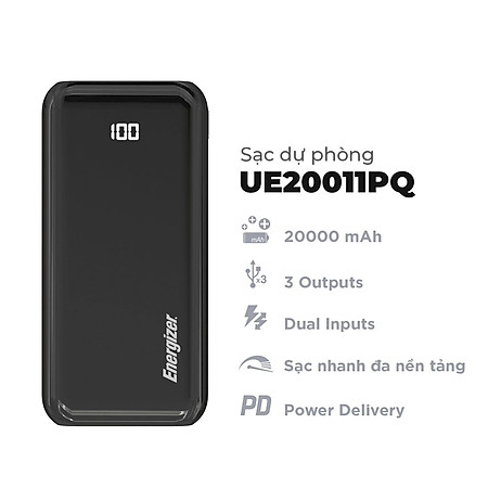 Pin dự phòng Energizer UE20011PQ 20000mAh | Hàng Chính Hãng
