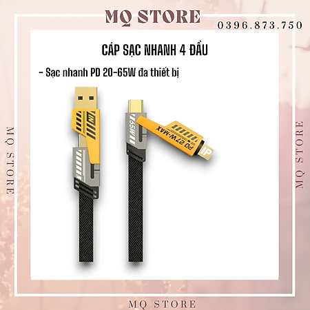 Cáp sạc nhanh đa năng 4in1 C to L, C to C, Usb -C, Usb -L tối đa 65W( hàng chính hãng)