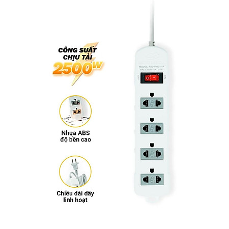 Ổ Cắm Điện Honjianda HJD-0914-10AT Chiều Dài Dây 3M Công Suất Tối Đa Max 2500W 250V - 10A - Hàng Chính Hãng