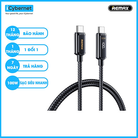 Cáp sạc siêu nhanh 100W TypecC to TypeC Remax RC-128a tích hợp đồng hồ đo công suất sạc - Hàng chính hãng