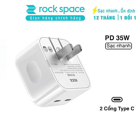 Củ sạc nhanh Rockspace T58 2 cổng TypeC sạc nhanh 35w sạc ổn định - hàng chính hãng bảo hành 12 tháng