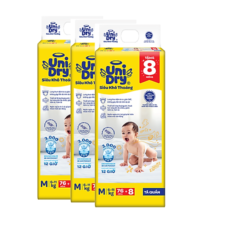 Combo 3 Tã quần UniDry Siêu khô thoáng gói Jumbo mới size M
