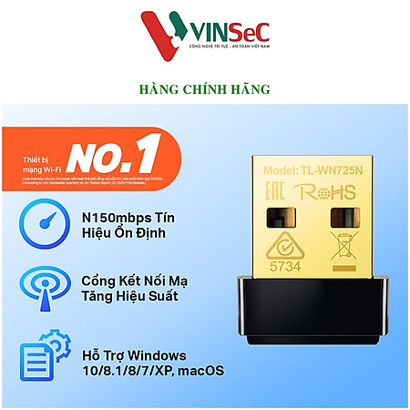 USB Thu WIFI TP-Link TL-WN725N (Đen) - Hàng Chính Hãng