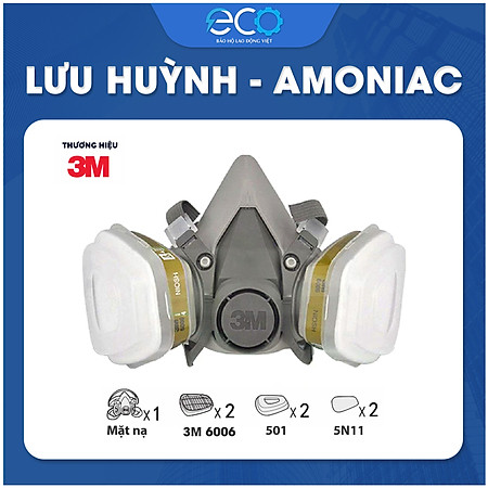 Bộ mặt nạ phòng độc 3M 6100/6200 với phin lọc 6006 kết hợp tấm lọc bụi 5N11 cùng nắp giữ 501 (7 món)