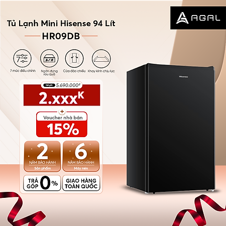 Tủ Lạnh Mini Hisense 94 Lít HR09DB Làm Lạnh Nhanh, Tiết Kiệm Điện, Bảo Hành Chính Hãng 24 Tháng - Hàng Chính Hãng