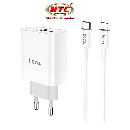 Bộ Cốc sạc 2 cổng USB và PD kèm Cáp sạc Type-C to Type-C dành cho Hoco C80A QC3.0 và PD20W (Trắng) - Hàng Chính Hãng