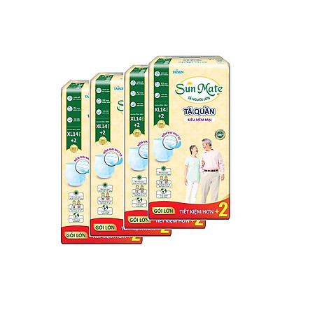 Combo 4 Tã quần SunMate siêu mềm mại G1 mới size XL-14+2 miếng