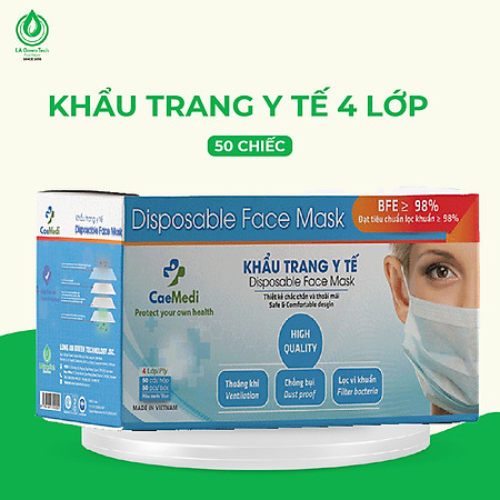 Khẩu trang y tế CAEMEDI 4 lớp Xanh cao cấp, kháng khuẩn, lọc bụi bẩn đạt chuẩn BFE, FDA xuất khẩu Châu Âu - Hộp 50 cái