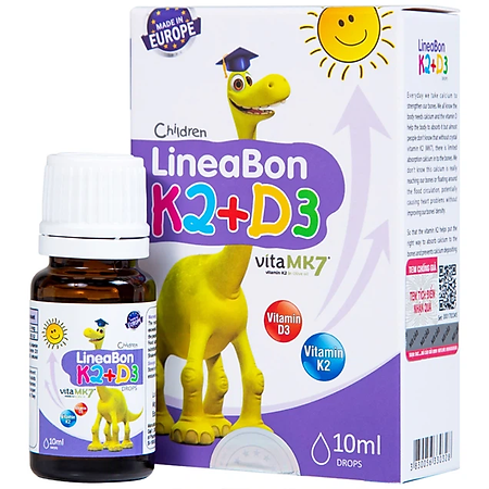 Lineabon Vitamin D3 K2 giúp bé cao lớn, ngủ ngon, giảm còi xương cho trẻ sơ sinh 10ml (dạng nhỏ giọt)