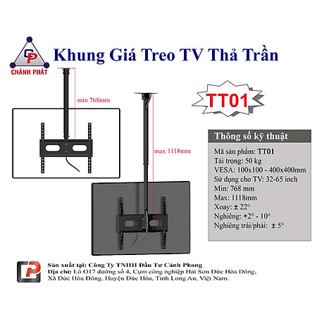 Khung giá treo tivi thả trần kích thước từ 32- 65 inch hàng Chánh Phát - Hàng Chính Hãng