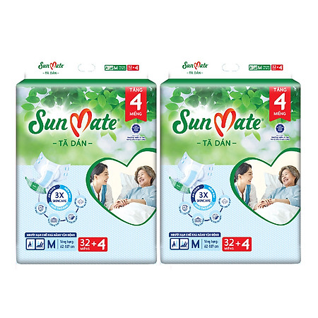Combo 2 Tã dán người lớn Sunmate XA2 mới size M-32+4 miếng tặng kèm khăn ướt