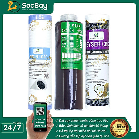Combo 3 lõi lọc nước 123 dùng cho máy Ecotar 2, Lõi PP.2IN1.GAC, Aragon, CBC - Hàng Chính Hãng