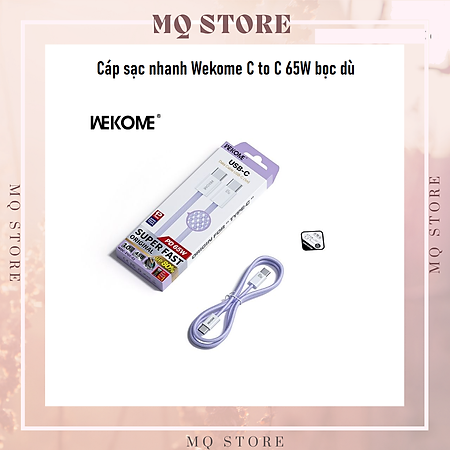 Cáp sạc nhanh Wekome WDC-21 C to C 65W bọc dù chống đứt, độ dài 1m akz ( hàng chính hãng)