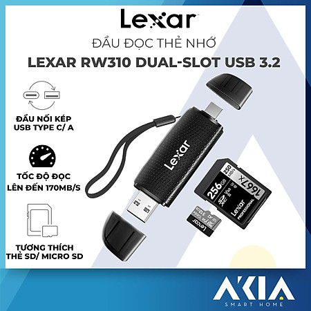 Đầu đọc thẻ nhớ Lexar RW310 Dual-Slot SD / MicroSD USB 3.2 Type-C và Type-A, tốc độ đọc 170Mb/s - Hàng chính hãng BH 12 tháng