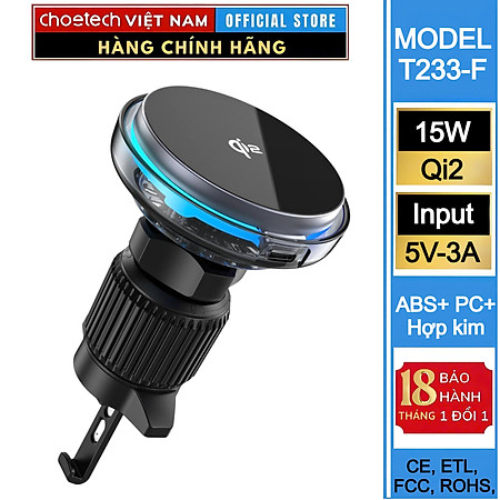 Giá đỡ điện thoại Magnetic 15W Choetech T233-F chuẩn Qi2 với đèn LED đổi màu - Hàng chính hãng