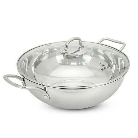 Chảo xào Inox 5 lớp đúc liền khối Kalpen Lager LX32 size 32cm, bảo hành 30 năm