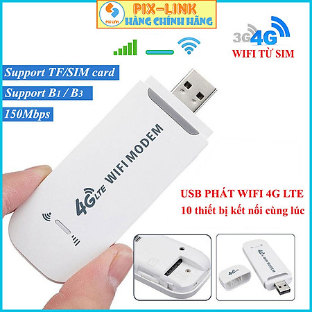 Bộ phát wifi từ sim 4G PIX-LINK USB Modem  ,USB phát Wifi 4G LTE từ sim 4G, Dcom phát wifi di động  tốc độ cao, phủ sóng rộng - Hàng chính hãng / Hàng nhập khẩu