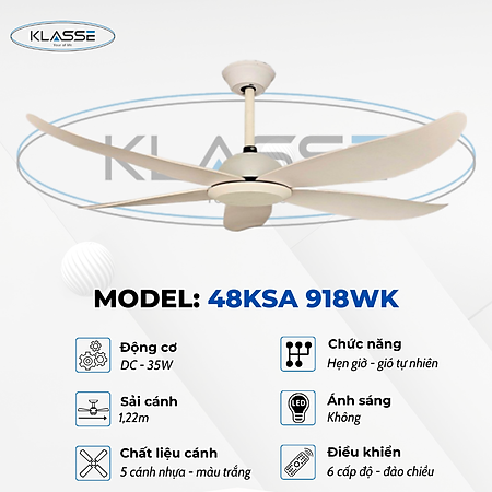 Quạt trần không đèn Klasse 48KSA 918WK Hàng chính hãng