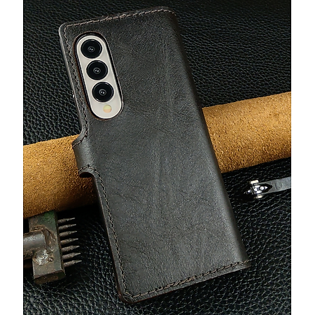 Bao da cho điện thoại Galaxy Z Fold4 có quai cài da bò thật