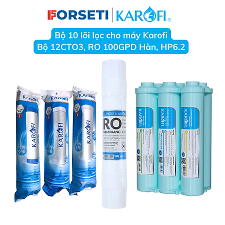 Combo 10 Lõi lọc Karofi - Đúc Nguyên Khối SMAX Hiệu Suất Cao HP 6.2 - Màng RO 100GDP Hàn Quốc - Alkaline - Hydrogen - Hàng Chính Hãng