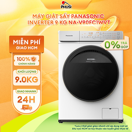 Máy Giặt Cửa Trước Panasonic 9 Kg NA-V90FC1WVT - Diệt khuẩn đến 99.99% - Tính năng sấy tiện ích - Hàng Chính Hãng (Trắng) - Giao Toàn Quốc