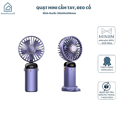 Quạt Mini Cầm Tay Tích Điện 10.000mAh, Đeo Cổ, Gấp Gọn, 5 Tốc Độ Gió Linh Hoạt - HÀNG CHÍNH HÃNG MINIIN