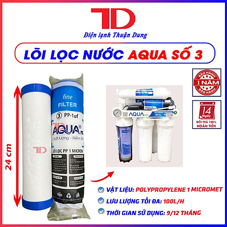 Bộ 3 lõi lọc nước Aqua 1,2,3 dùng cho máy lọc nước RO hàng chính hãng - Điện Lạnh Thuận Dung