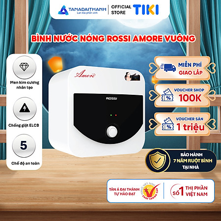Bình nóng lạnh gián tiếp Rossi Amore Vuông (15/20/30 Lít) - Chính hãng, Bảo Hành 7 năm