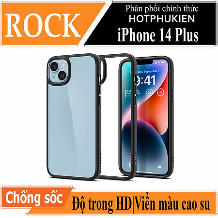 Ốp lưng chống sốc viền cao su cho iPhone 14 Plus (6.7 inch) thiết kế mặt lưng trong suốt Hiệu Rock hybrid Protective Case (độ đàn hồi cao, bảo vệ toàn diện, tản nhiệt tốt) - hàng nhập khẩu