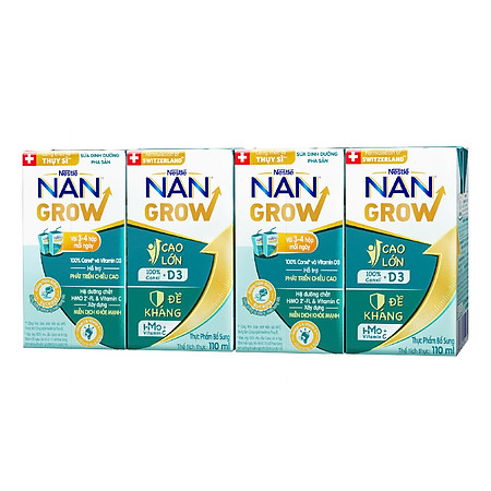 Lốc 4 Hộp Sữa pha sẵn Nestlé NANGROW 110ml/hộp sữa mát công thức từ Thụy Sĩ 100% Canxi giúp bé cao lớn vượt trội
