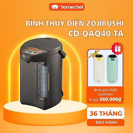 Bình Thủy Điện Zojirushi CD-QAQ40-TA 4L , công suất 670W, hẹn giờ, hệ thống an toàn, bảo hành 1 năm|HÀNG CHÍNH HÃNG
