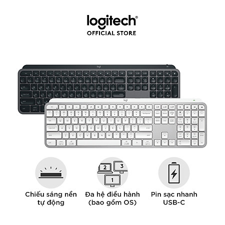Bàn phím không dây Logitech MX Keys S - Low Profile yên tĩnh, Đèn nền, Bluetooth, Sạc USB-C - Hàng chính hãng