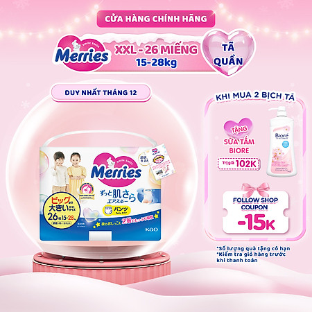 Tã/bỉm quần Merries size XXL - 26 miếng (dành cho bé từ 15 - 28kg)