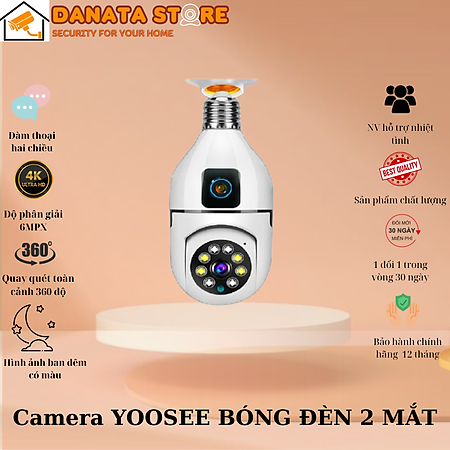 Camera Yoosee BÓNG ĐÈN 2 MẮT (1 CỐ ĐỊNH, 1 XOAY) thế hệ mới 5.0MP - xoay 360 độ, xem đêm có màu - Hàng nhập khẩu