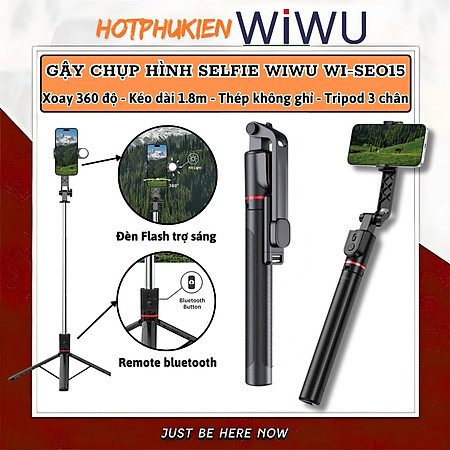 Gậy chụp ảnh selfie tự sướng kiêm tripod 3 chân, đèn Flash trợ sáng hiệu WlWU Wi-SEO15 - Tích hợp remote control bluetooth, Xoay 360 độ, thân nhôm, kéo dài 1,8m, chắc chắn, bền bỉ, gập gọn, pin sạc type C cho iPhone Oppo Samsung - Hàng nhập khẩu