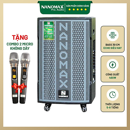 Loa Kẹo Kéo Karaoke Bluetooth Nanomax SK-12X3 Lưới Xám Bass 30cm Công Suất 380w Tặng 2 Mic Bản Mới 2023 Hàng Chính Hãng