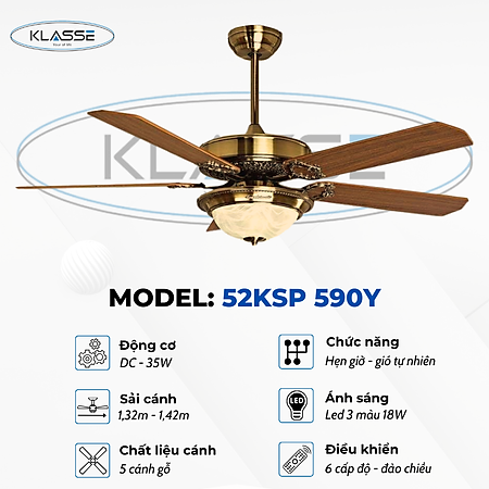 Quạt trần chùm đèn Klasse 52KSP 590Y hàng chính hãng
