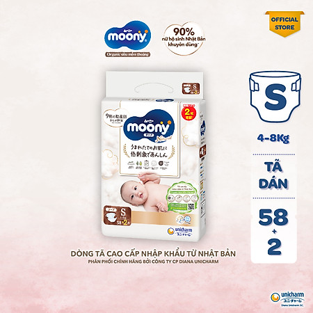 Tã Dán Moony Natural Bông Organic S58 +2