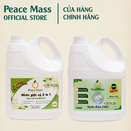 Combo Sản Phẩm Gốc Thực Vật  Peace NGB3 Mass - Nước Giặt Xả 2 in 1 3.6l + Nước Rửa Chén 3.6 lít (Thuộc nhóm Sản phẩm Lành tính / Hữu cơ)